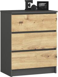  Comodă K60 3sz Clp Grafit Gri / Stejar Artisan Comoda
