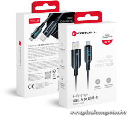  USB-A - USB-C 66W Gyorstöltő Kábel LCD Kijelzővel - C272, 120 cm (5903396395239)