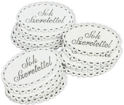  Fa - "Sok szeretettel" csipkés ovál tábla fehér 5x8cm 5db/csomag - papelito