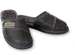 Wooline BOSS szürke bőr férfi papucs Cipőméret: 38 - 38