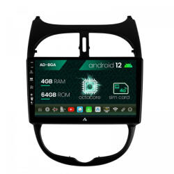 Autodrop Navigatie Peugeot 206 (1998-2012), Android 12, A-Octacore , 4GB RAM , 64GB ROM, 9 Inch - AD-BGA9004, AD-BGRKIT262 (AD-BGA9004+AD-BGRKIT262)