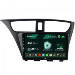 Autodrop Navigatie Honda Civic Hatchback (2012-2015), Android 12, A-Octacore , 4GB RAM , 64GB ROM, 9 Inch - AD-BGA9004, AD-BGRKIT019 (AD-BGA9004+AD-BGRKIT019)