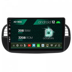 Autodrop Navigatie Fiat 500 (2007-2014), Android 12, A-Octacore , 2GB RAM , 64GB ROM, 9 Inch - AD-BGA9002, AD-BGRKIT362V3 (AD-BGA9002+AD-BGRKIT362V3)