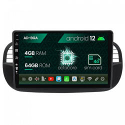 Autodrop Navigatie Fiat 500 (2007-2014), Android 12, A-Octacore , 4GB RAM , 64GB ROM, 9 Inch - AD-BGA9004, AD-BGRKIT362V3 (AD-BGA9004+AD-BGRKIT362V3)