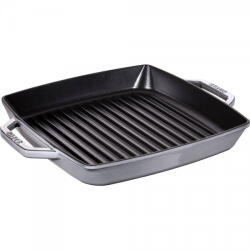 Staub Tigaie grill din fonta cu doua manere, Staub, 28x28cm, grafit (1004886)
