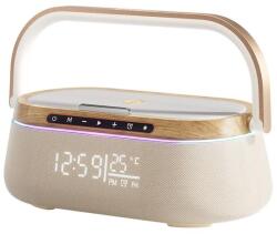 iHunt Boxa portabila iHunt BedSide 9-in-1, Hi-Fi, Bluetooth, Ceas cu Alarma si Temperatura, Incarcator Wireless, Ambient RGB Light, Lemn Premium (Crem)