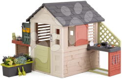 Smoby Căsuță cu flori lângă atelier Nature Playhouse&Kitchen Life Smoby cu bucătărie extensibilă, cu filtru UV, de la 24 luni (SM810306-M) Casuta pentru copii