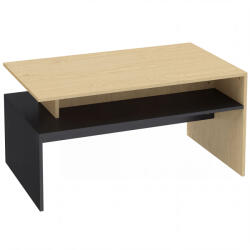 HomCom Masă de Cafea Modernă Bicoloră cu Niveluri Decalate și Poliță de Depozitare, 95 x 55 x 50 cm, Lemn Natural și Negru | Aosom Romania (83B-769V00BK) Masa de cafea