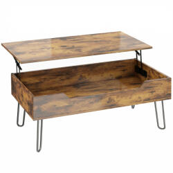 HomCom Masă de cafea dreptunghiulară din lemn cu depozit mare ascuns, înălțime reglabilă, 95 x 50 x 40 cm, Maro rustic | Aosom Romania (83B-770V00RB) Masa de cafea
