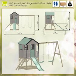 Wendi Toys Casuta de gradina Pastel Green Adventure Cottage cu platforma, tobogan si leagan dublu (M60PGN), Wendi Toys (M60PGN) Casuta pentru copii