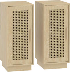 HOMCOM Set de 2 Noptiere, Poliță Reglabilă și Ușă din Rășină Împletită, Stil Boem, 25 x 30 x 60 cm, Lemn Natural | Aosom Romania (83D-201V00ND)