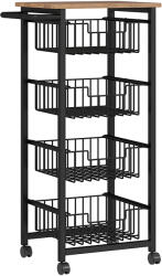 HOMCOM Cărucior de Bucătărie cu 4 Coșuri Detașabile, Roți și Frâne, Oțel și Lemn, 49.5x31x91 cm, Stejar | Aosom Romania (801-379V01AK)