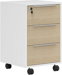 HOMCOM Dulap de Birou cu 3 Sertare, 4 Roți, Comodă de Birou cu Sistem de Blocare și 2 Chei pentru Documente Format A4, Dulap Vertical pentru Studiu, 40x40x63.5 cm, Alb și Stejar | Aosom Romania (836-301V00AK Comoda