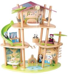Hape Set din lemn Hape - Casa de bambus a urșilor panda, 25 de piese (H3413) Casuta papusi