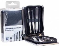 Inter-Vion INTER-VION_SET Black Leather manicure set clipper + cazki + file + peseta + scissors + radelko + cuticle bulldozer