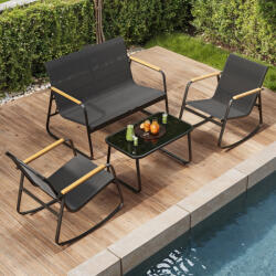 Brius Set mobilier gradina 4 locuri, 2 scaune balansoar, canapea si masa, cadru metalic, negru (EZ-GGF0028BZ01)
