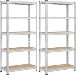 Brius Set 2 rafturi metalice depozitare, 5 niveluri, reglabile, polite MDF, 875 kg, 40x90x180 cm, argintiu (EZ-GLR455E01)