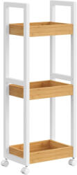 Brius Carucior de baie, raft ingust cu roti, bambus si MDF, 20x30x80 cm, alb si maro natur (EZ-BCB083N02)