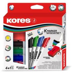 Kores Marker pentru tablă albă și flipchart, set, marker magnetic pentru tablă albă, 3 mm, vârf conic, KORES, 4 culori diferite, 4 buc