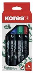 Kores Marker permanent, set, 3-5 mm, vârf teșit, KORES "ECO K-Marker XP2", 4 culori diferite, 4 buc