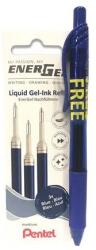 Pentel Rezervă pix gel, pachet, 0, 35 mm, PENTEL "EnerGel LR7", cadou: pix gel, albastru, 3 buc