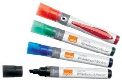 Nobo Marker pentru tablă albă, vârf teșit, 4 mm, NOBO, 4 culori diferite, 10 buc