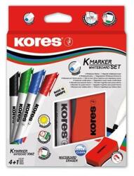 Kores Marker pentru tablă albă și flipchart, set, marker magnetic pentru tablă albă, 3-5 mm, vârf teșit, KORES, 4 culori diferite, 4 b