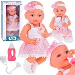 Jokomisiada Rubber baby doll in a pink dress, bottle, pacifier ZA5235