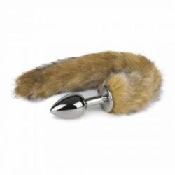 EasyToys Aluminium Plug with Faux Fox Tail - Silver & Grey, Medium