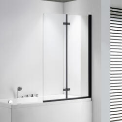 Stuxi Ravenna Black 100x140 összecsukható 2 szárnyú kádparaván 6 mm vastag vízlepergető biztonsági üveggel, fekete elemekkel (TL-424B)