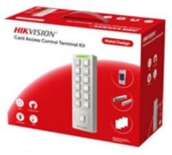 Hikvision Kit control acces 1 usa HikVision DS-KAS809 cititor carduri M1 tastatura DS-K1T809MX, electromagnet DS-K4H255S 272kg, suport LZ, buton exit touchless DS-K7P07 inox, include 3 carduri 13.56MHz, aliment