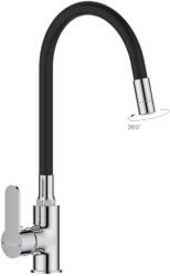 INVENA KSANTI SLIM 2F konyhai csaptelep, álló, flexibilis kifolyócsővel, 2 funkciós fejjel, FEKETE-KRÓM (BZ-37-008-L)