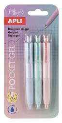 APLI Géltoll, mini, 0, 5 mm, nyomómechanizmussal, APLI "Pocket Gel", pasztell színek keveréke, 3 db