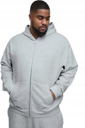 Boohooman Férfi Pulóver Szürke Kapucnival És Plus Size Cipzárral XXL Z3A (CMM09509-265-1148)