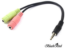BlackBird Átalakító Headset Stereo jack 1x 3.5mm 4 pin male to 2x 3.5mm 3 pin female (OMTP) (BH1249)