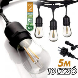 Savineo Kültéri fényfüzér kerti égősor girland 5m + 10db 1W LED izzó IP44 E27 Sorolható (SV0510)