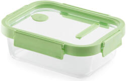 Lékué Glass Container Rectangular téglalap alakú légmentes üveg ételtároló doboz, 640ml, üveg és platina szilikon, zöld