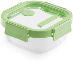 Lékué Glass Container Square négyzetes légmentes üveg ételtároló doboz, 520ml, üveg és platina szilikon, zöld