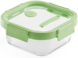 Lékué Glass Container Square hőálló üveg ételtároló doboz szivárgásmentes és gőzszelepes üvegfedővel, négyzetes, 800ml, dátumjelölő, halmozható, áttetsző/zöld - 884009 (LK884009)