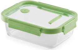 Lékué Glass Container Rectangular hőálló üveg ételtároló doboz szivárgásmentes és gőzszelepes üvegfedővel, téglalap, 1520ml, dátumjelölő, halmozható, áttetsző/zöld - 883927 (LK883927)