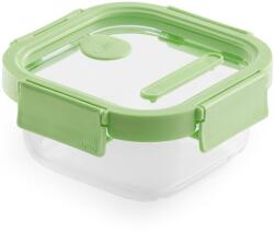 Lékué Glass Container Square hőálló üveg ételtároló doboz szivárgásmentes és gőzszelepes üvegfedővel, négyzetes, 520ml, dátumjelölő, halmozható, áttetsző/zöld - 883989 (LK883989)