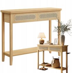 Songmics Boho keskeny asztal előszobába 100x80x30 Világos tölgy fiókokkal (LNT016Y57)