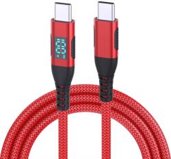 Nejlon USB-C / USB-C kijelzőkábellel 1m 100W - piros (6628003596D)