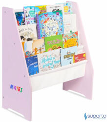 Suporto Raft de Carti pentru Copii Suporto, Organizator cu etajere din textil, pentru depozitare jucarii, carti si caiete. Mobilier din Lemn MDF, 71.5 x 62 x 30 cm, Roz