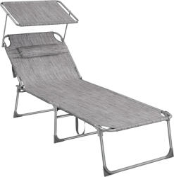 SONGMICS Sezlong pliabil SONGMICS cu parasolar, tetiera si spatar reglabil, gri (EZ-GCB022G01)