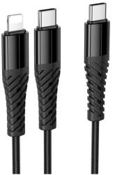 hoco. USB 2.0 Type C Lightning + USB Type C Töltő/adat Fekete 1m X123_2IN1 (X123_2IN1)