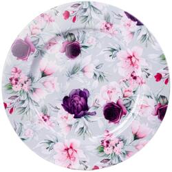 IRIS QX 81061 Bádog tálca 33x1.5cm virágos Lila/Rózsa (81061)