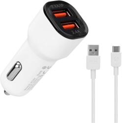 S-Link EC30T Autós töltő 2xUSB + USB-C kábel fehér (35681)