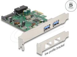 Delock Express x1 Kártya - 2 x külső USB 3.2 Gen 1 A-típusú USB csatlakozó + 1 x belső 19 tűs USB tű fejes apa - alacsony profilú formatényező (90096)
