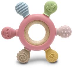 LORELLI Kormánykerék szilikon és bükkfa rágóka - Deep Pink (3800166113630)